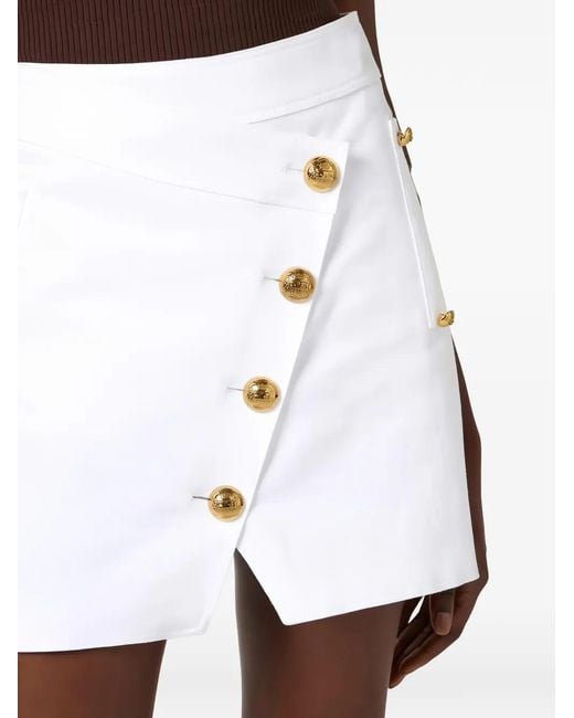 Elisabetta Franchi White Cotton Gabardine Miniskirt With Jewel Buttons