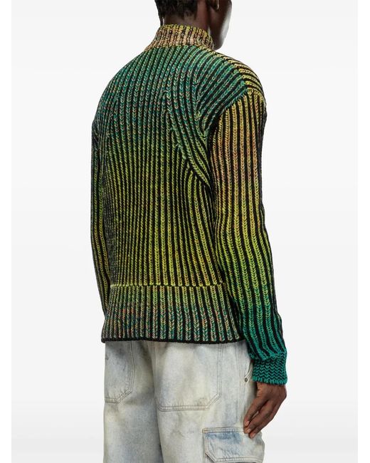 DIESEL Green Striped Ribbed Zip-Up Cardigan for men