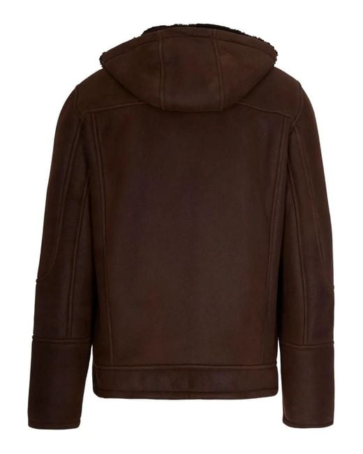 DFOUR® Brown Long-Sleeved Leather Jacket for men