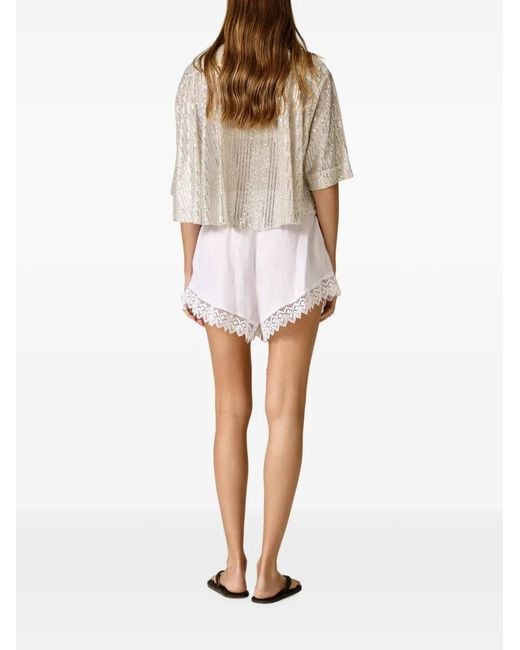 Pink White Lace-Trim Drawstring Shorts