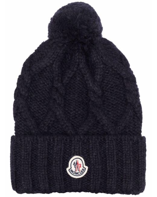 Moncler Blue Logo-patch Knitted Beanie