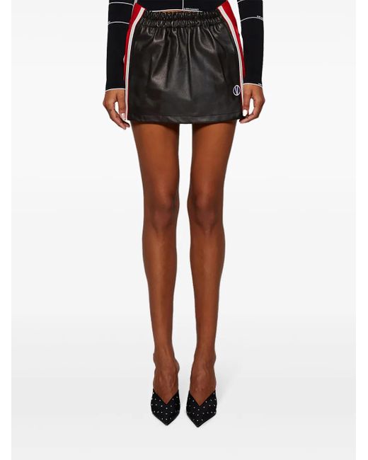 Vetements Black Logo-Embroidered Leather Mini Skirt