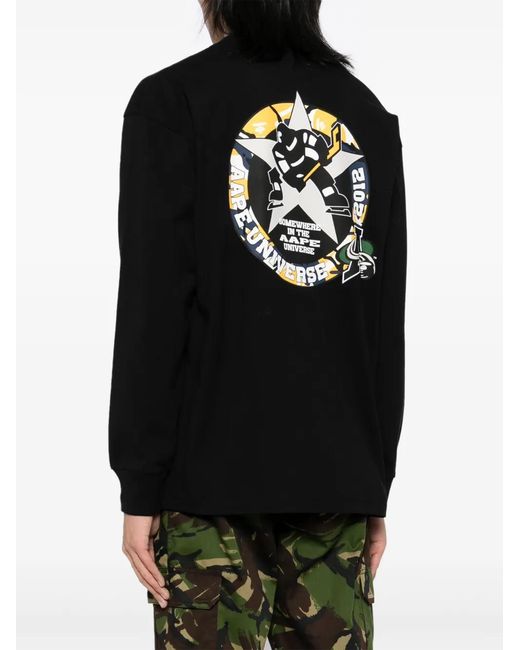 Aape By A Bathing Ape Black Logo-Print Long-Sleeved T-Shirt for men