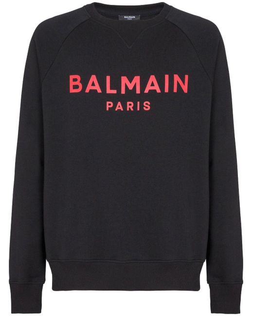 Sweat en coton à logo imprimé Balmain pour homme en coloris Black