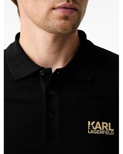 Karl Lagerfeld Black Logo-Print Polo Shirt for men