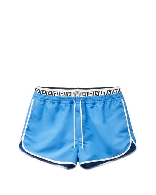 Versace Blue Double-Waistband Swim Shorts for men