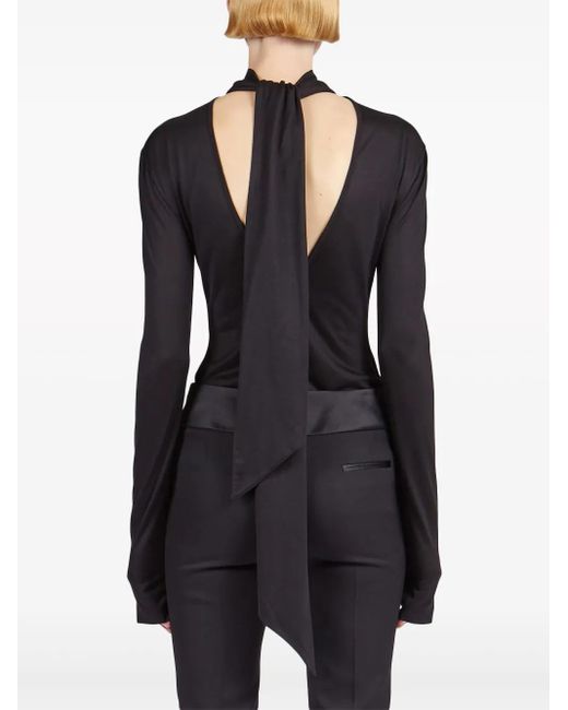 Ferragamo Black V-Back Silk-Blend Top