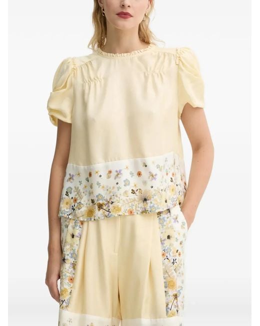Munthe Natural Floral-Print Puff-Sleeve Top