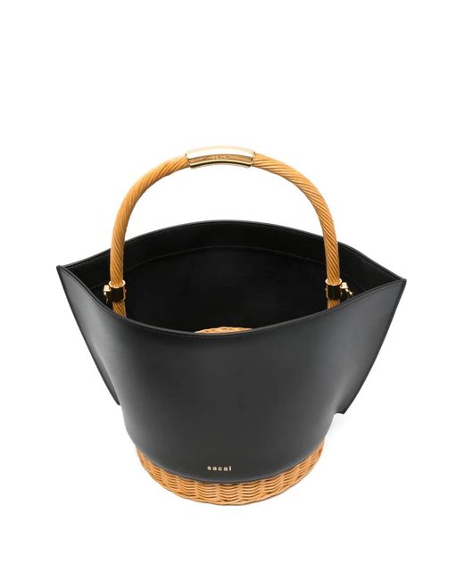 Sacai Black Woven Handle Bucket Bag