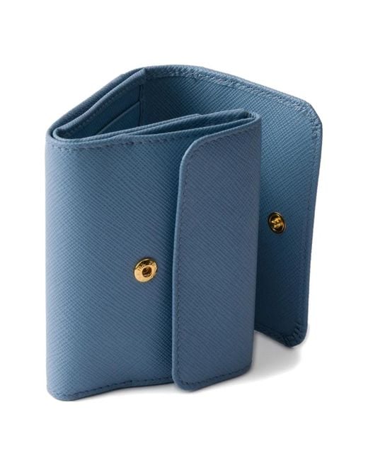 Prada Blue Petit Portefeuille À Plaque Logo