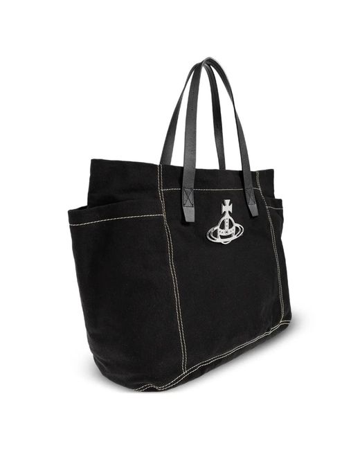 Vivienne Westwood Black Medium Henry Orb Contrast-Stitch Tote Bag
