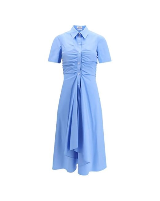 McQueen Blue Shirred Shirt Dress