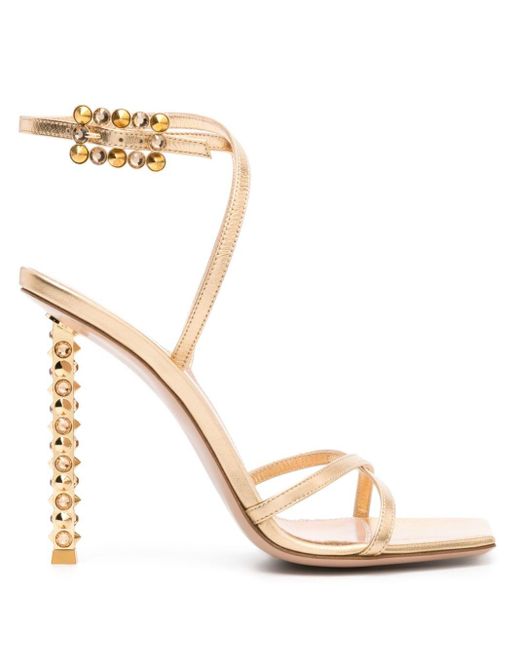 Gianvito Rossi Rockstudded 120mm Metallic Leather Sandals
