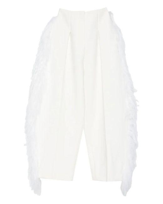 Jacquemus White Feather-Trim Trousers