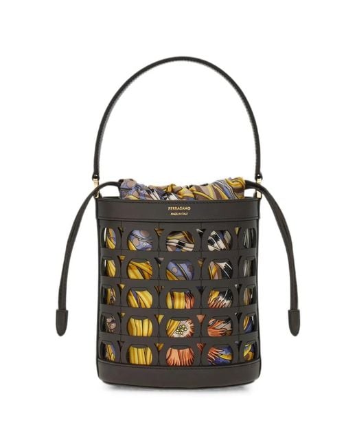 Ferragamo Black Gancini Bucket Bag Xs
