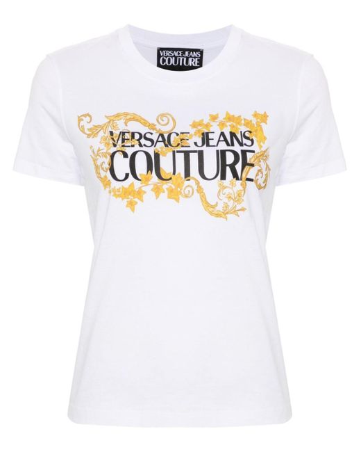T-shirt en coton à logo imprimé Versace en coloris White