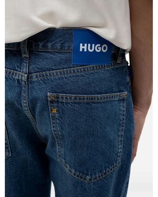 HUGO Blue Logo-Patch Straight-Leg Jeans for men