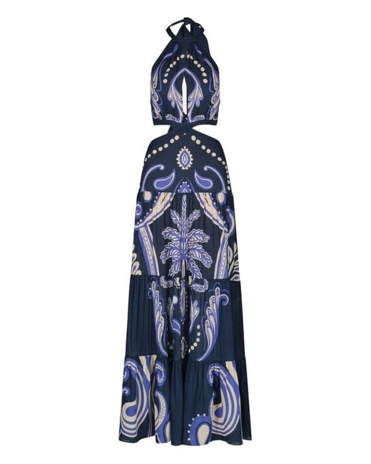 Johanna Ortiz Blue Bloom Cut-Out Maxi Dress
