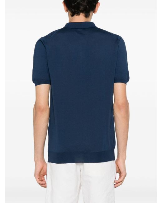 Kiton Blue Diamond-pattern Cotton Polo Shirt for men