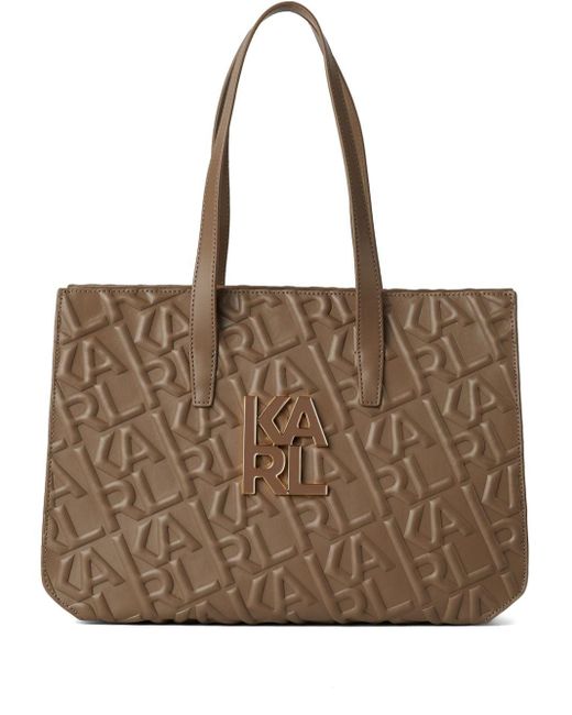 Karl Lagerfeld Leren Shopper Met Logo-reliëf in het Brown