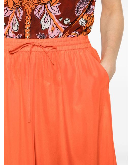 P.A.R.O.S.H. Orange Flared Silk Midi Skirt