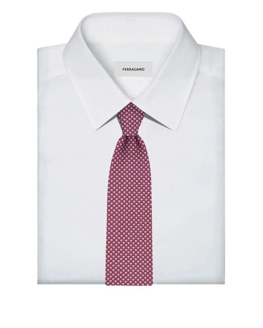 Ferragamo Purple Letter Print Silk Tie for men