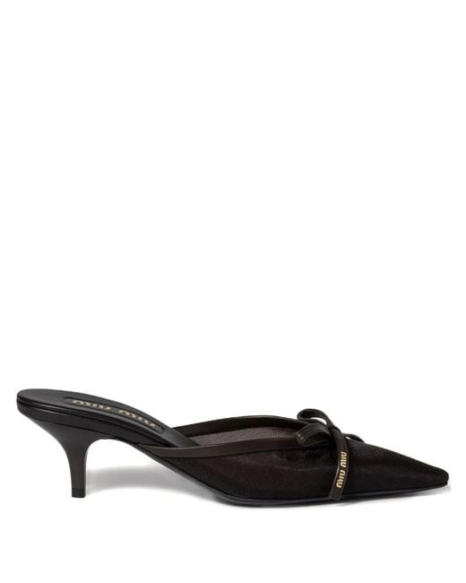 Miu Miu Mesh Fabric Heeled Mules in Black | Lyst
