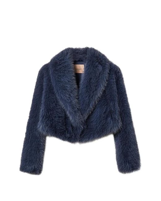 Twinset Blue Short Faux Fur Jacket