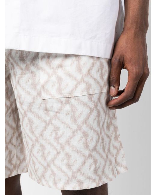 Fendi Natural Abstract-print Linen Shorts for men