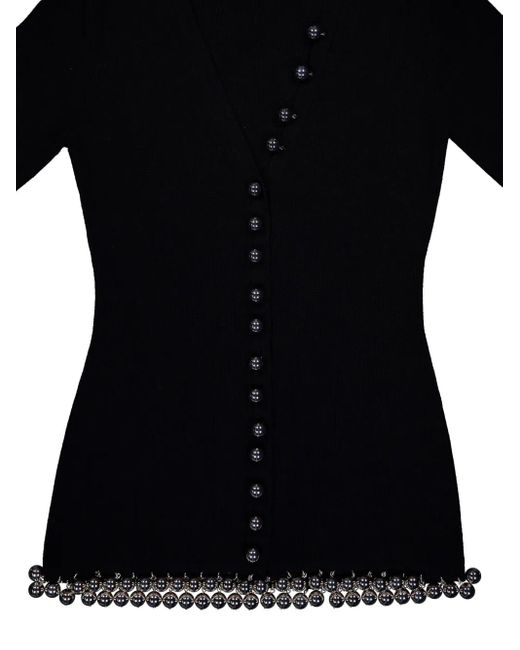 Rabanne Black Bead-Embellished Wool Cardigan