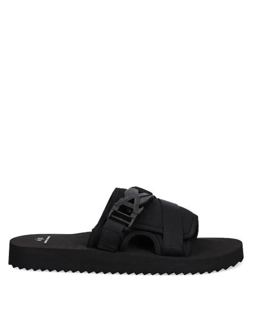 ARMANI EXCHANGE Black Buckle-Strap Slides for men