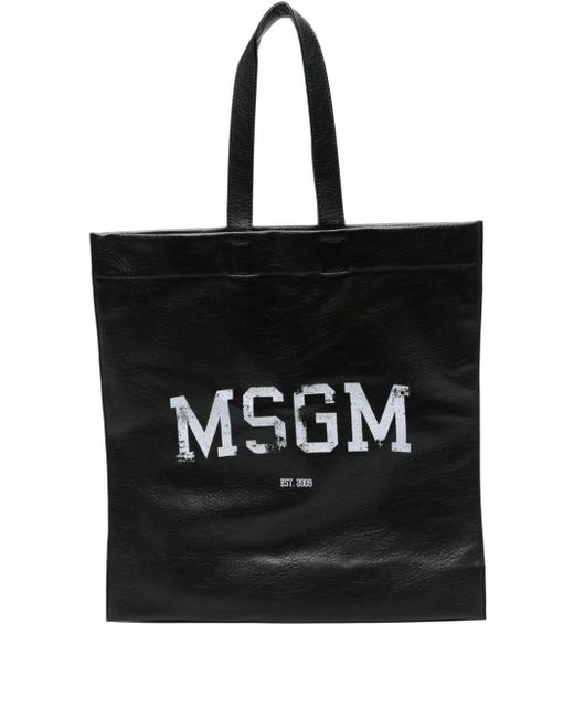 MSGM Black Logo-print Tote Bag