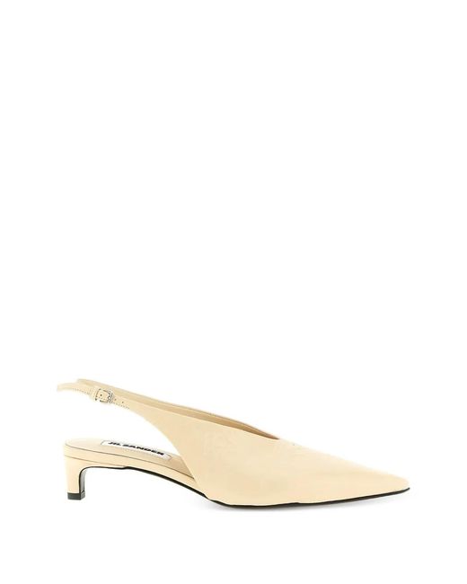 Jil Sander Natural Craquelé V-Neck Slingback Pumps