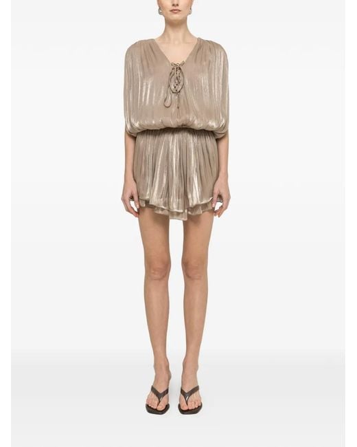 Nissa Natural Pleated Mini Dress