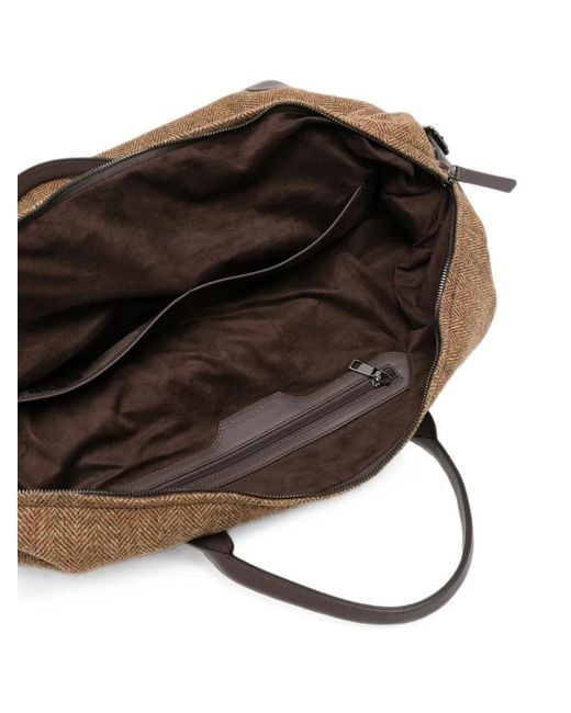 Gran Sasso Brown Herringbone-Weave Wool Tote Bag for men
