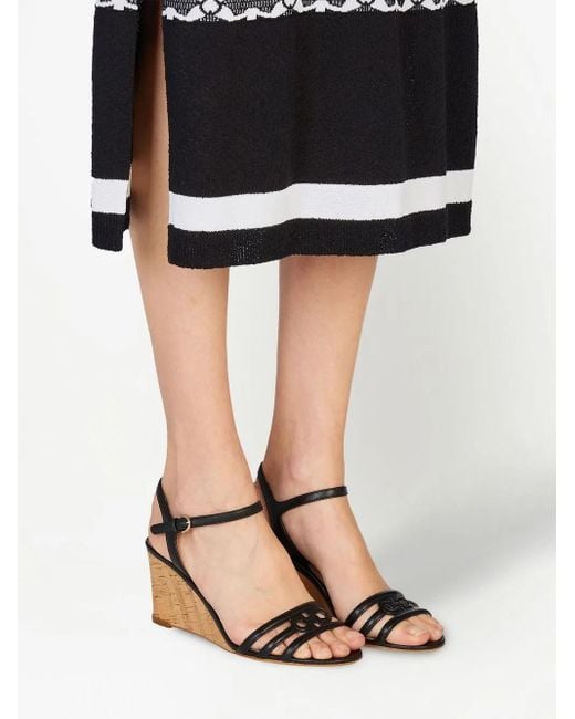 Ferragamo Black Fieri Leather Wedge Sandals