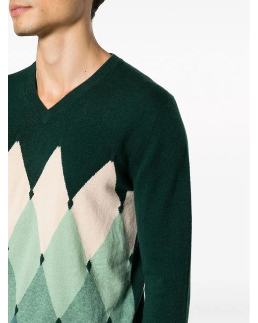 Ballantyne Green Argyle-Intarsia Cashmere Jumper for men