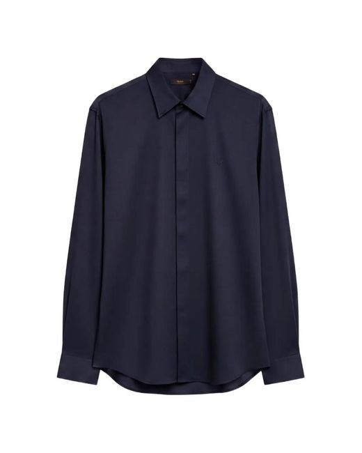 Emporio Armani Blue Long-Sleeve Wool Shirt for men