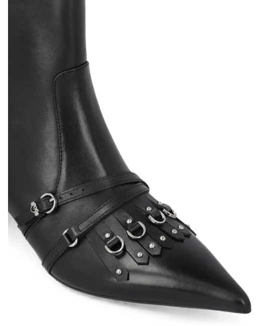 Pinko Black Fringe-Detail Buckled Ankle Boots