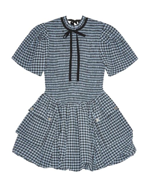 Ganni チェック ミニドレス Blue