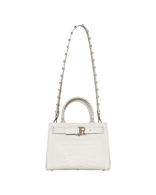 John Richmond White Croc-Effect Studded Tote Bag