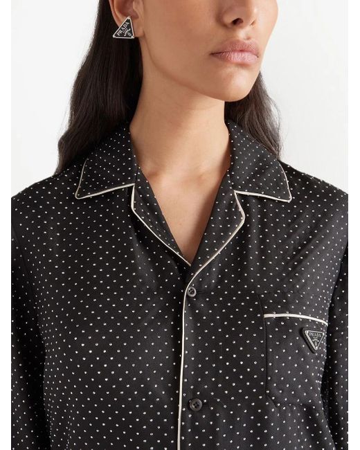 Prada Black Embroidered Twill Pajamas