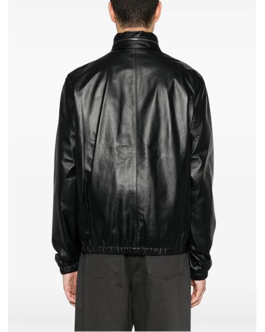 Veste En Cuir À Fermeture Zippée Giorgio Armani pour homme en coloris Black