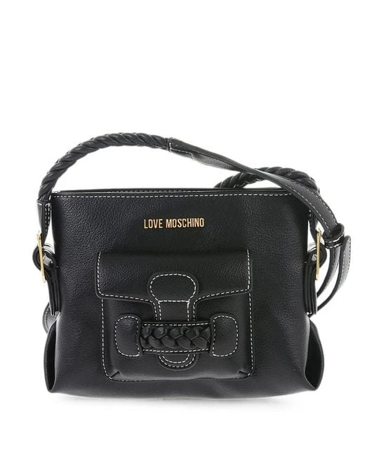 Moschino Black Braided-Detail Contrasting-Stitch Tote Bag