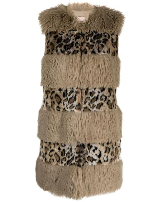 Twinset Natural Animal-Print Faux-Fur Gilet