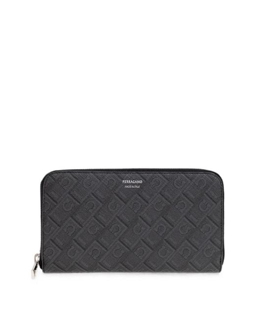 Ferragamo Gray Monogram Zip-Around Wallet for men