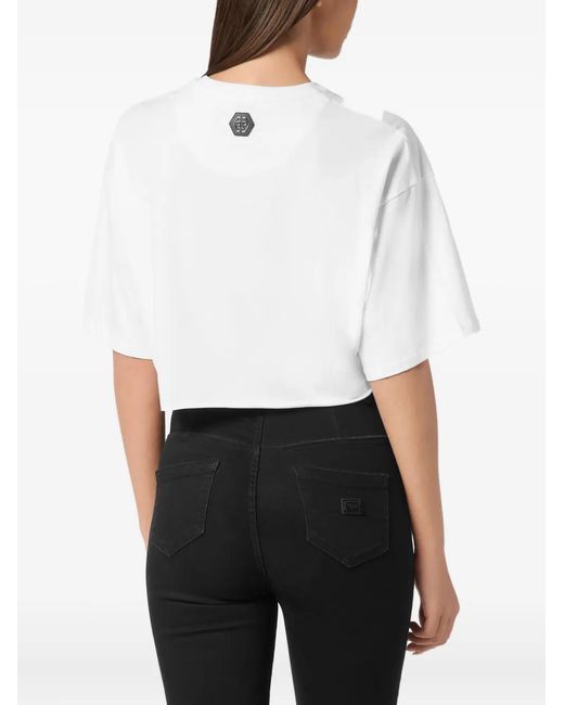 Philipp Plein White Cropped Cotton T-Shirt