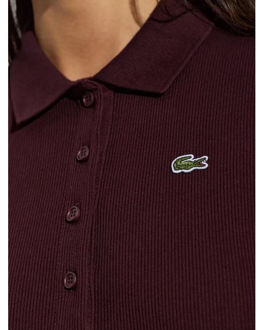 Lacoste Red Ribbed Logo-Patch Polo Top