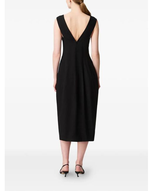 Another Tomorrow Black Seamed Sleeveless Midi Dress