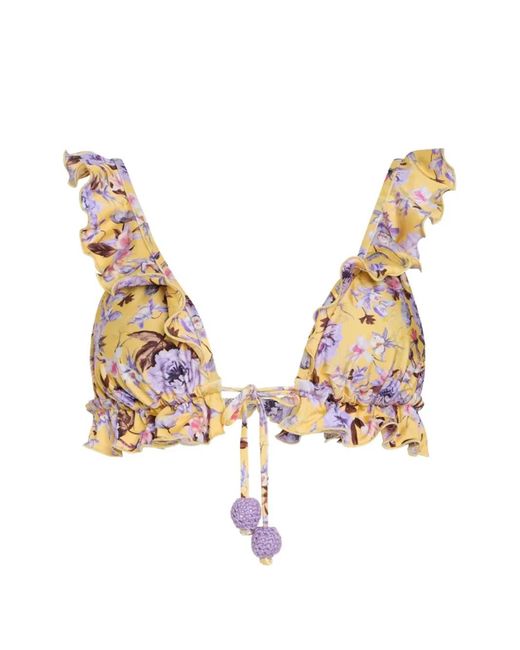 PATBO Natural Floral-Print Ruffled Bikini Top